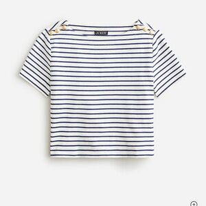 J. Crew Navy and White Striped Button-Shoulder Tee